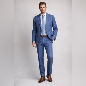 Haspel Men's Linen Blue Heathered Blazer and Suit Set Jacket 42R/35W 32L